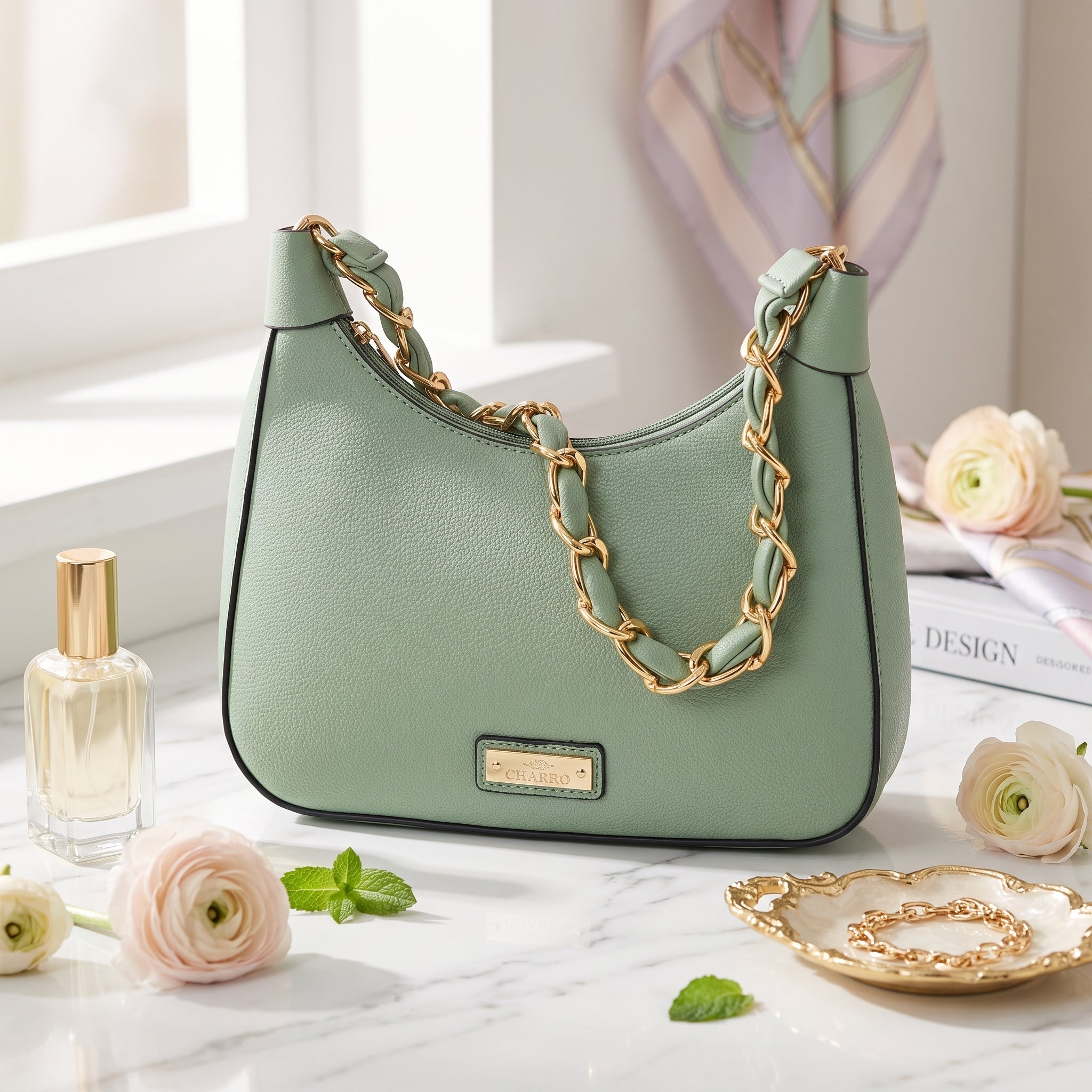 Hobo Bag Charro Verde con Catena Dorata e Tracolla Rimovibile - Stile Donna Bags