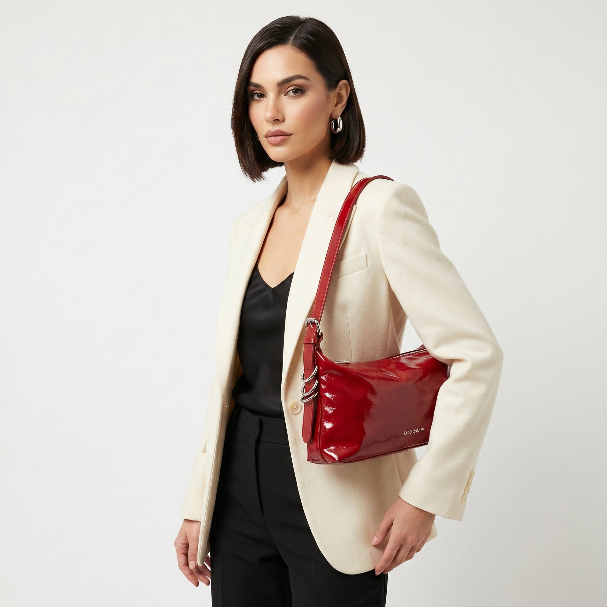 Borsa A Tracolla In Pelle Verniciata Rossa Protezione Microfibra by Stile Donna Bags