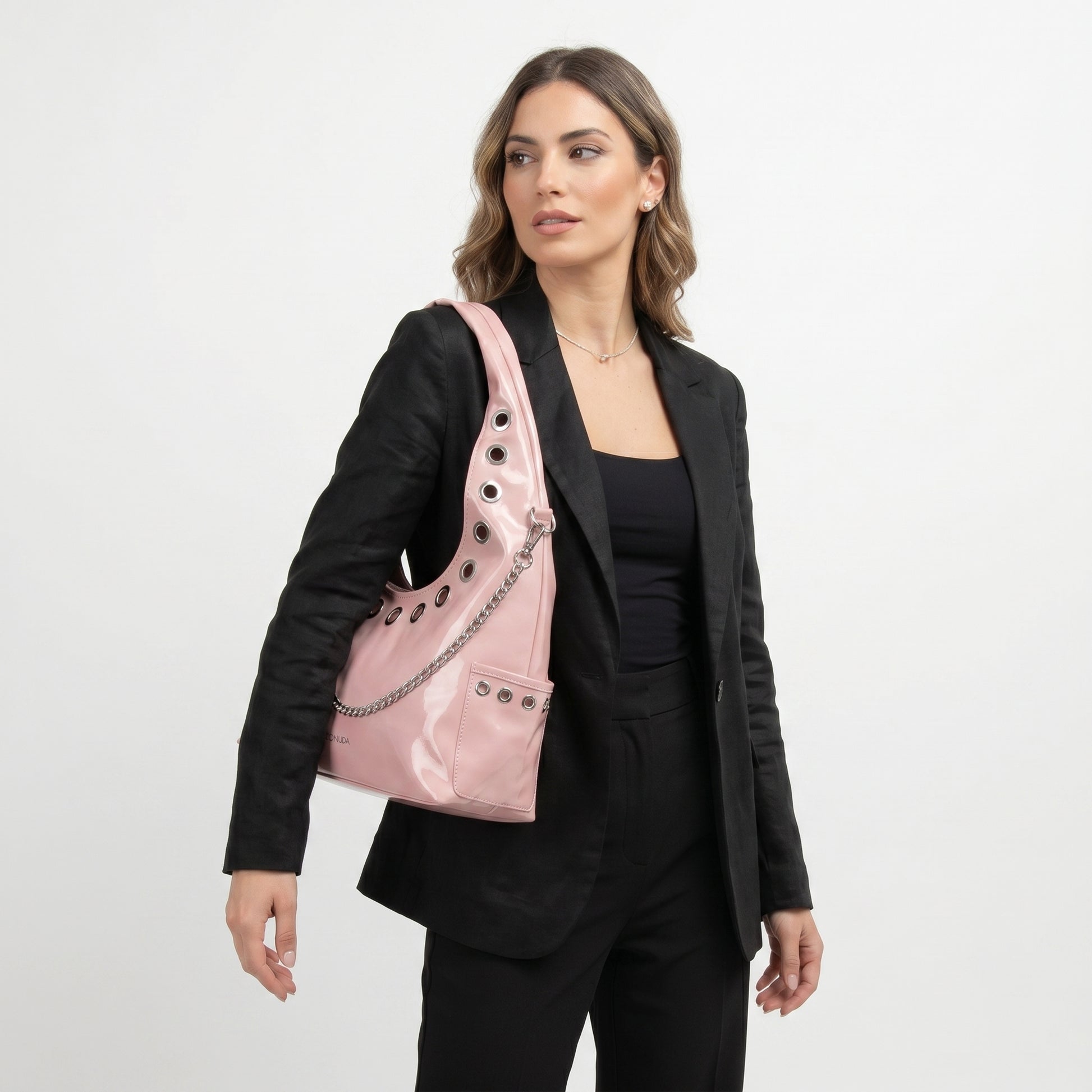 Borsa A Tracolla In PU Lucido Con Catena E Occhielli by Stile Donna Bags