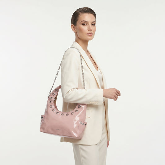Borsa A Tracolla In PU Lucido Con Catena E Occhielli by Stile Donna Bags