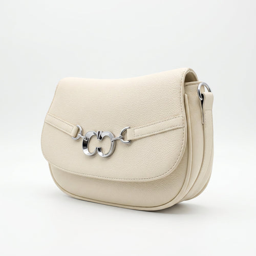 Saddle Bag Charro Beige con Doppio Anello Logo e Tracolla Rimovibile - Stile Donna Bags