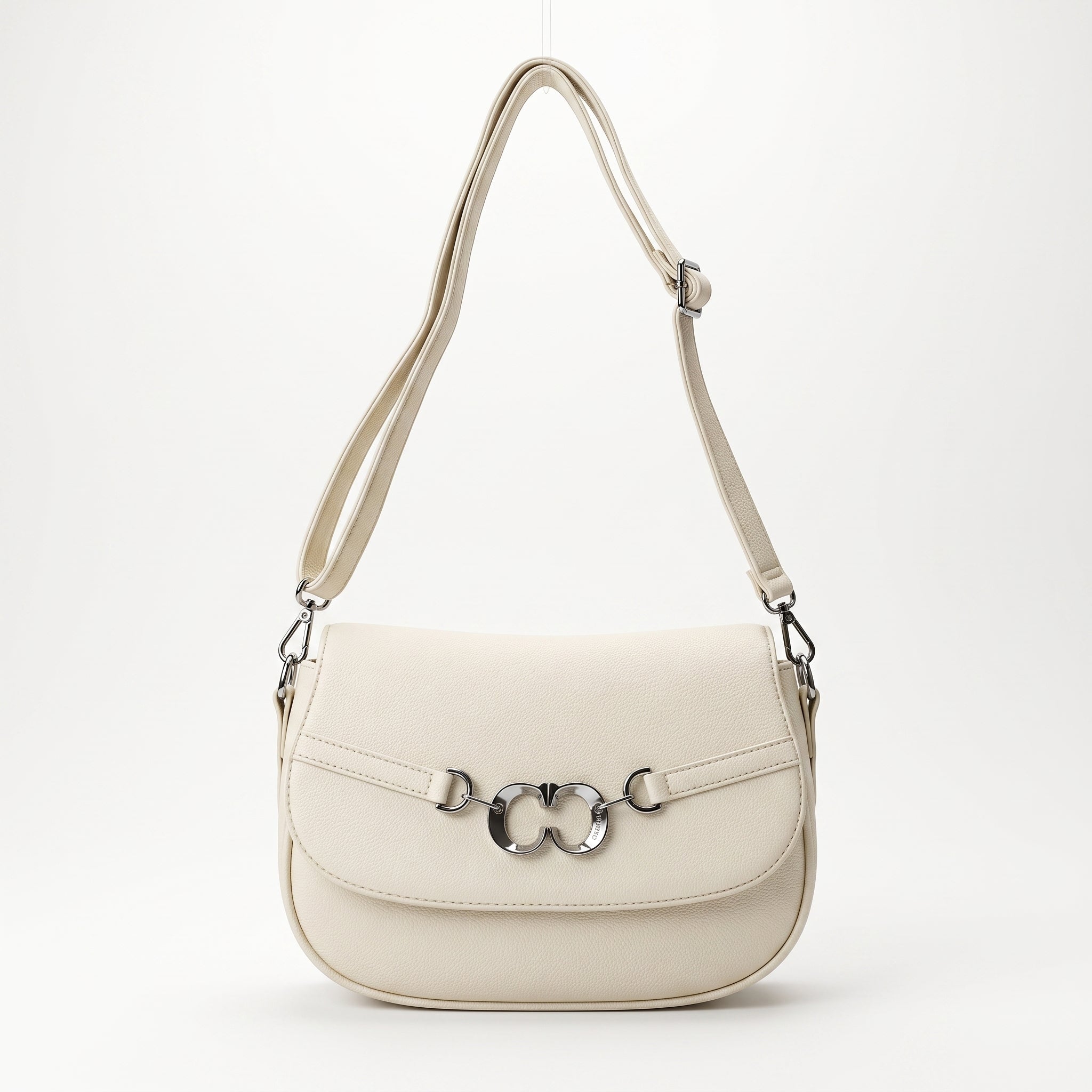 Saddle Bag Charro Beige con Doppio Anello Logo e Tracolla Rimovibile - Stile Donna Bags