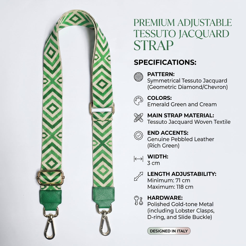 Tracolla per Borsa con Fantasia Geometrica Verde — Stile Donna Bags - Stile Donna Bags