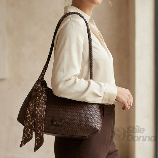 yy-coveri-borsa-a-tracolla-intrecciata-argentata-con-sciarpa-510 - Stile Donna Bags