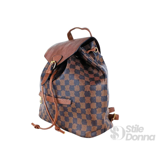 zaino-da-donna-in-pelle-con-tracolla-regolabile-canvas-quadri-914 - Stile Donna Bags