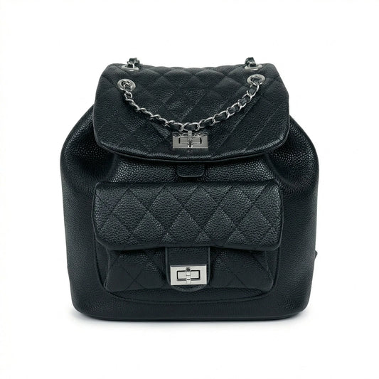 zaino-trapuntato-nero-con-dettaglio-a-catena-pelle-trapuntata-127 - Stile Donna Bags